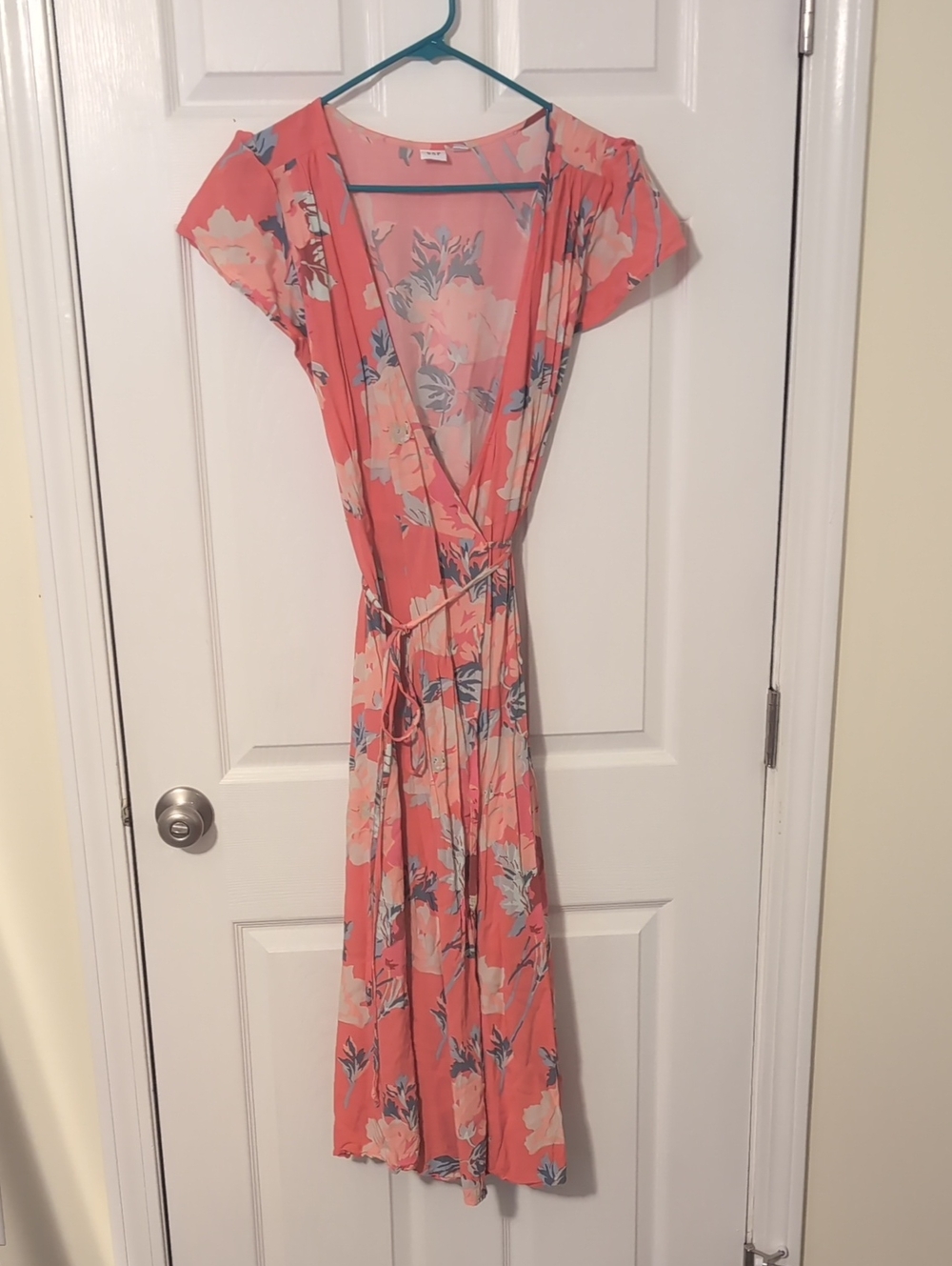 GAP Coral Floral Wrap Midi Dress with Tie Waist